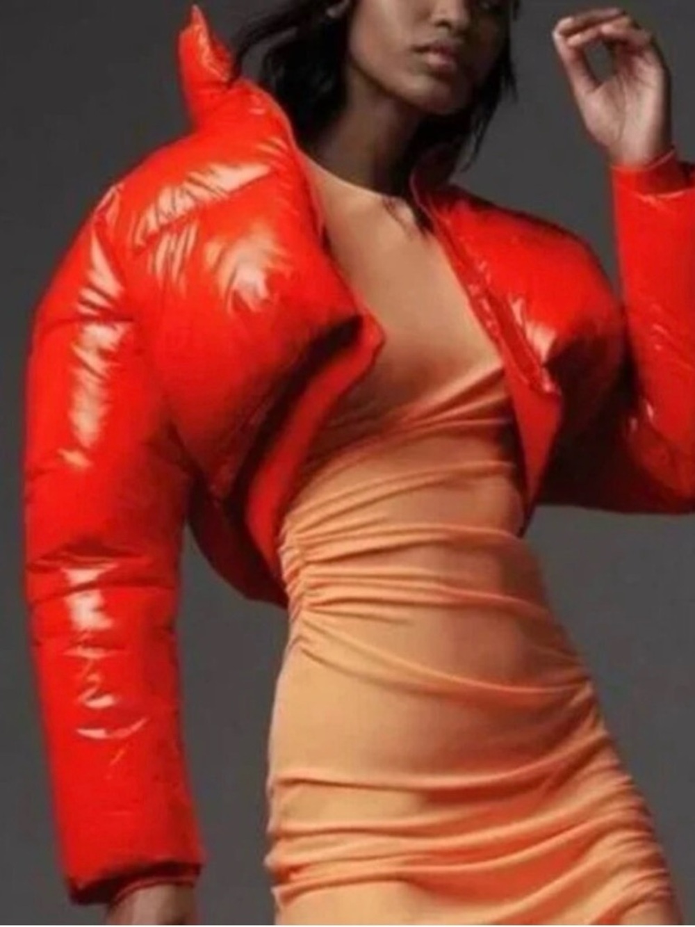 Shiny Cropped Red Puffer Jacket - Picture 7 of 7